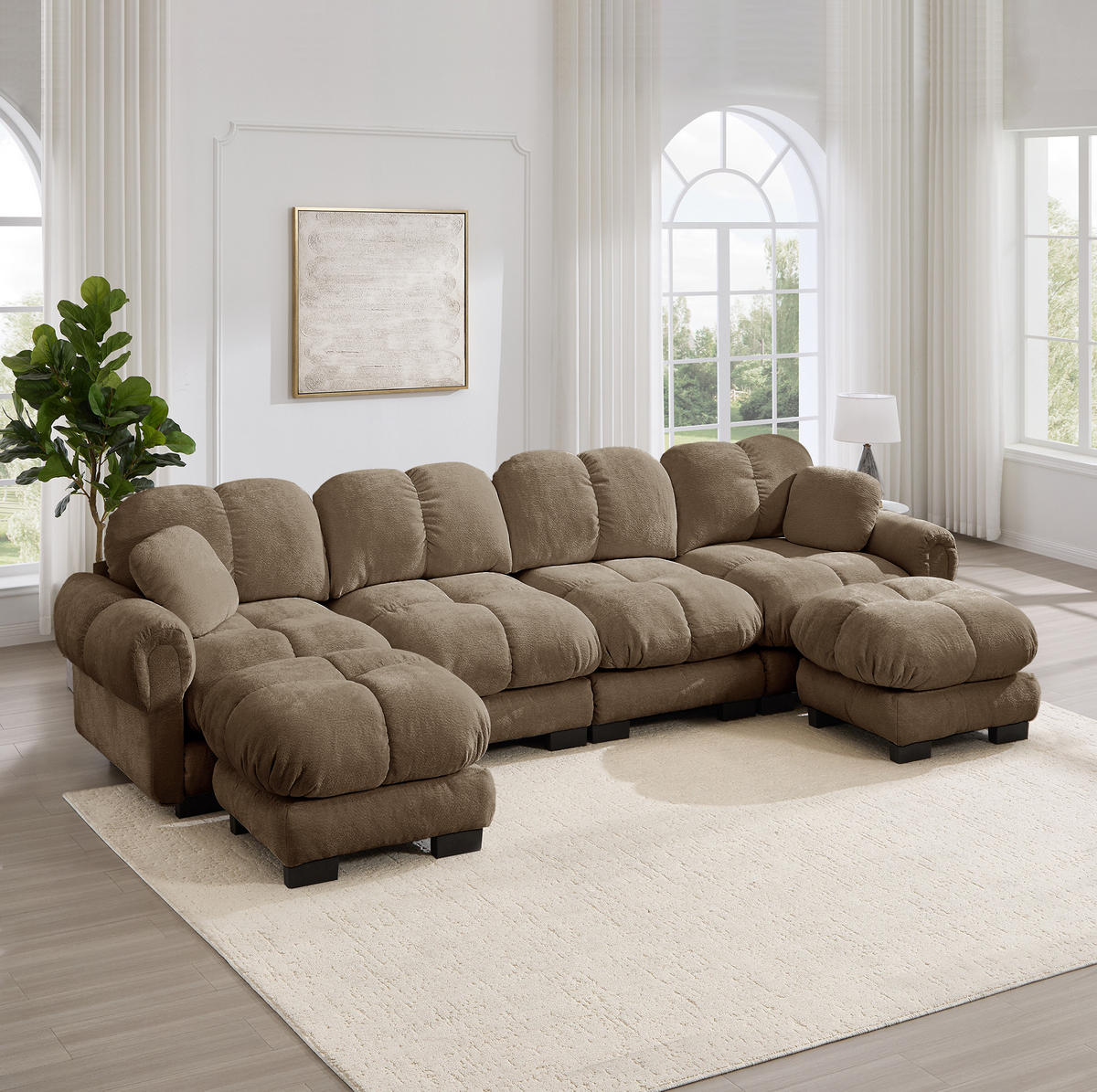 SOFA U-Form mit Steckverbindungen 4-tlg. Chenille Braun - Braun, Holz (149/90/330.1cm) - Meubliv