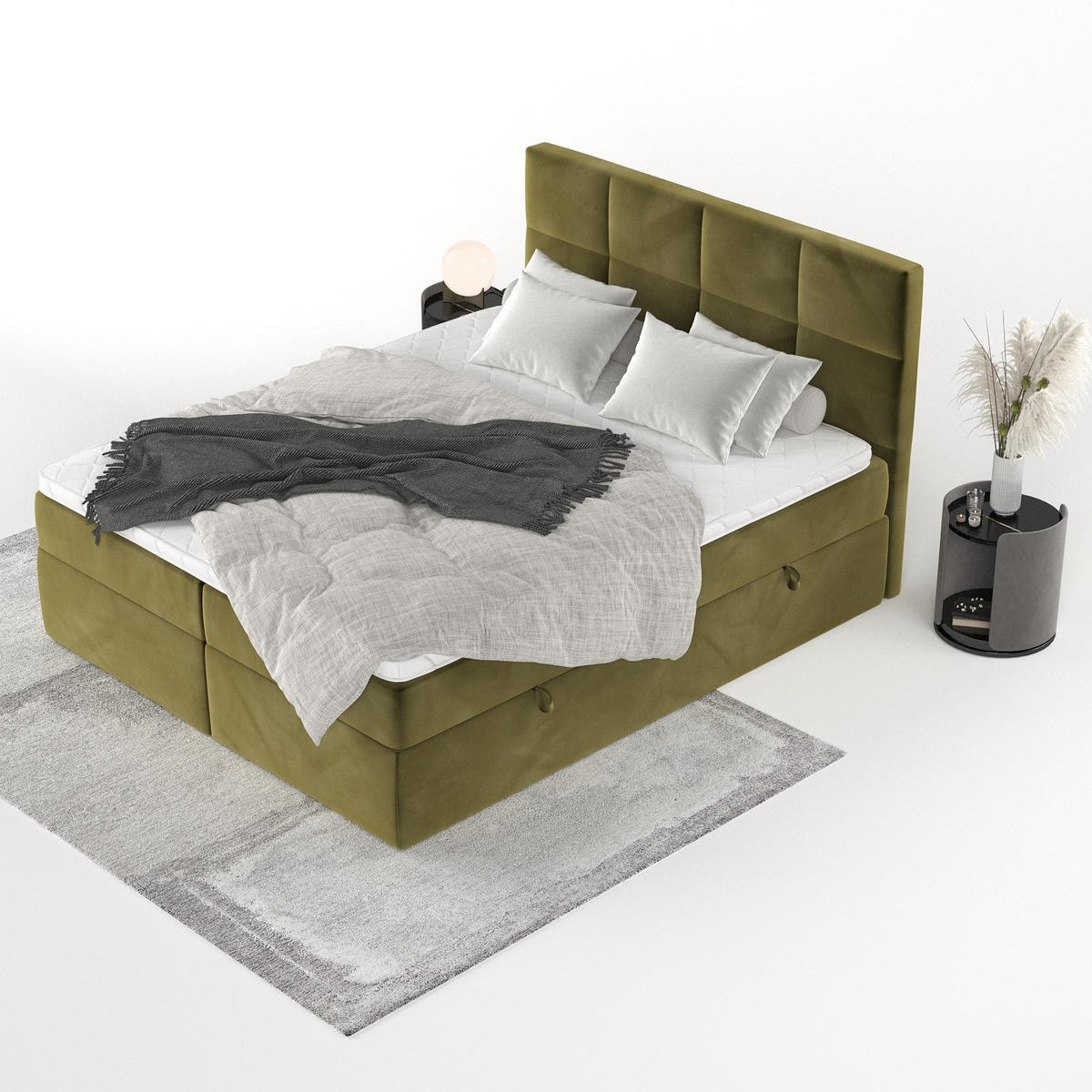 BOXBETT Oris 140/200 cm Olivgrün im Kronos Stoff - Schwarz/Olivgrün, Holz/Holzwerkstoff (140/200cm) - AltaBeds