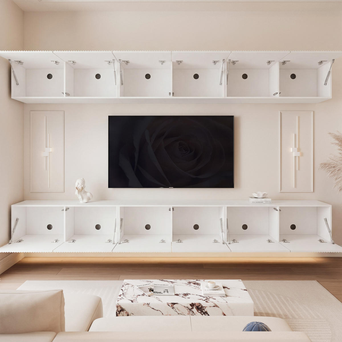 TV-LOWBOARD ANGEL VI mit LED-Beleuchtung, 300 cm Weiß matt - Weiß, Holzwerkstoff (300/36/40cm) - Idohome