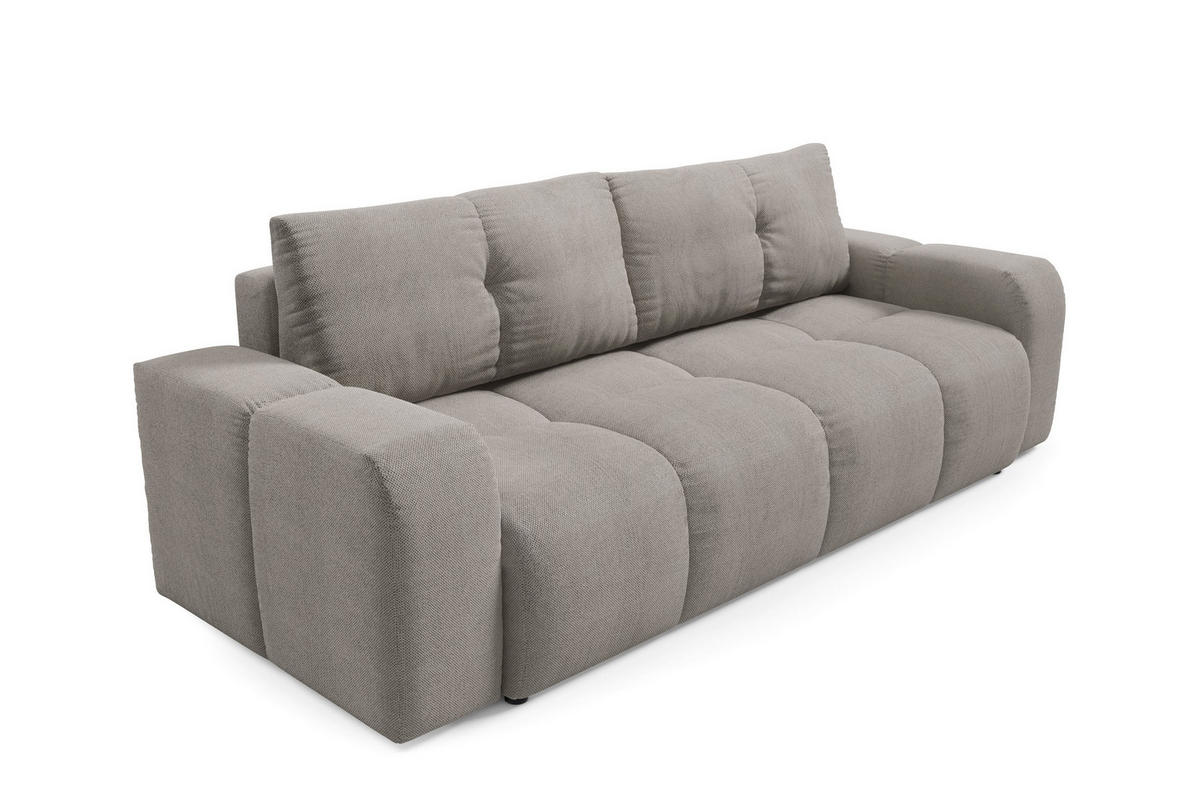 BETTSOFA DUCA Grau Jersey- Stoff mit Schlaffunktion - Grau, Holz (259/90/99cm) - MASSENO
