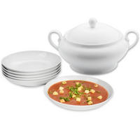 SUPPENTELLER UND SUPPENTERRINE SET NEW PORT - 7-teilig aus Porzellan - Weiß, Keramik (18cm) - Sänger