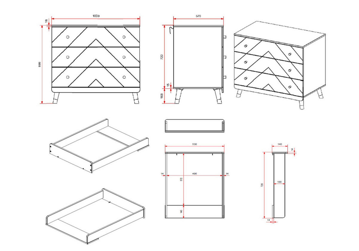WICKELKOMMODE Kamillah 100x89x57 aus MDF in Satin Weiß - Weiß, Holzwerkstoff (100/89/57cm) - 58aufmkessel