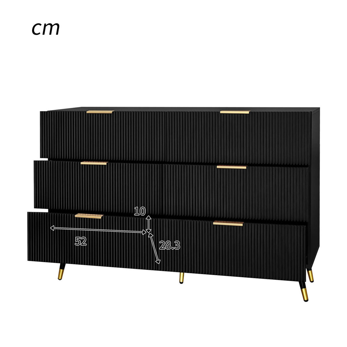 SIDEBOARD Schwarz, 6 Schubladen, Holz, für Wohnraum - Schwarz, Holz (120/77/40cm)