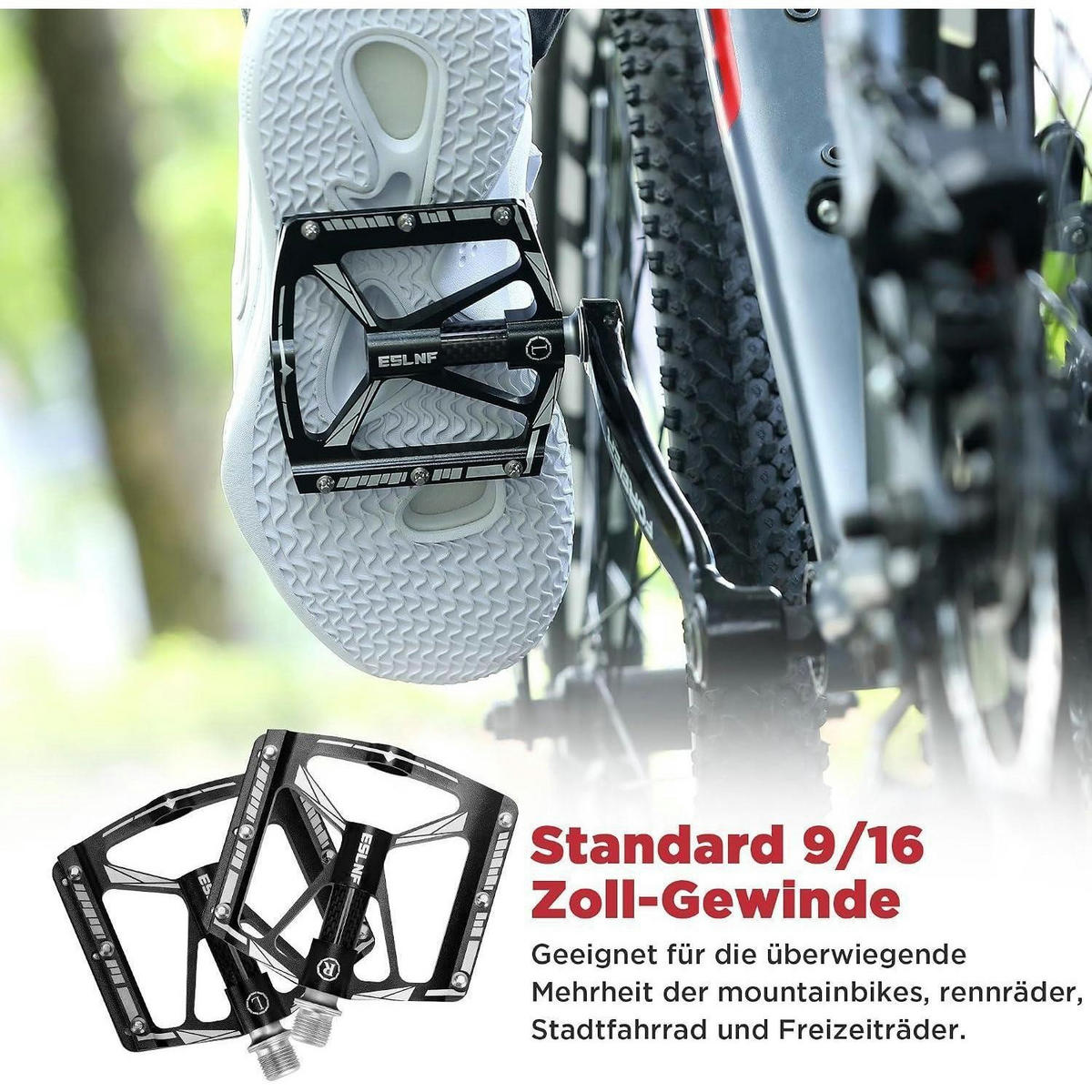 FAHRRADPEDALE Set 9/16 Zoll CNC Aluminium Leichtbauweise Schwarz - Schwarz, Metall (10/1.5/10.1cm)
