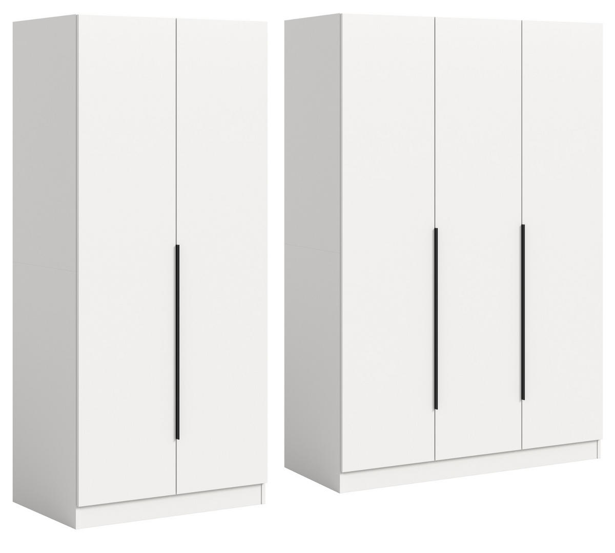 KLEIDERSCHRANK weiß 5-türig 200 x 181 cm, Drehtürenschrank mit zusätzlichen Einlegeböden - Schwarz/Weiß, Holzwerkstoff/Kunststoff (200/181/52cm) - Inn.Furn