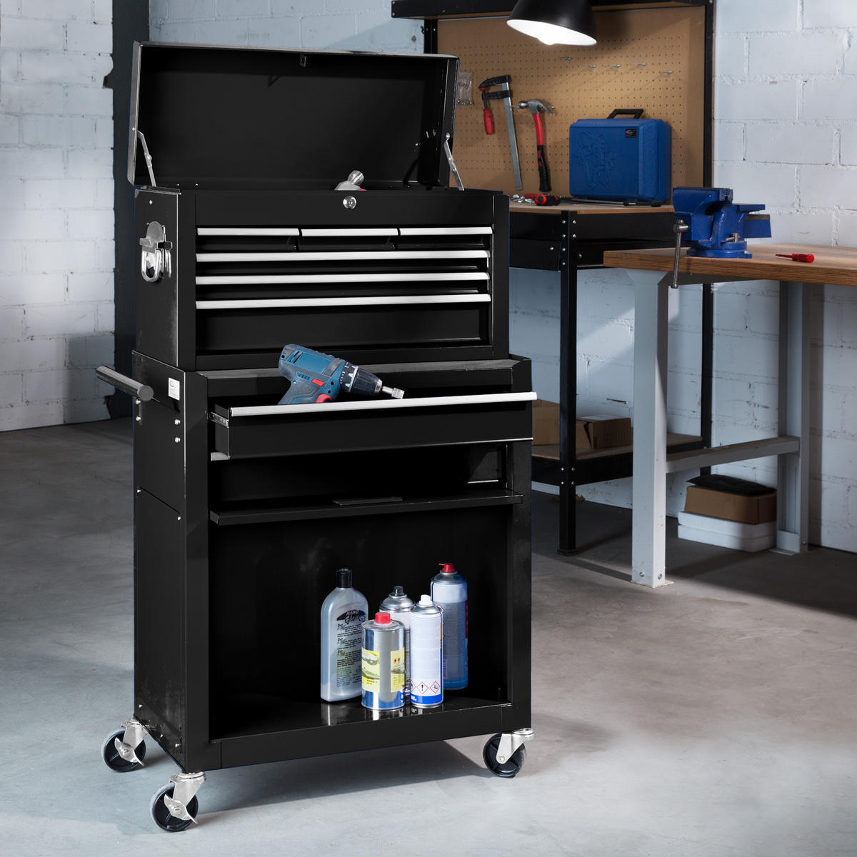 WERKZEUGWAGEN ,Rollen Ø 100 mm,schwarz - Schwarz, Metall (33/110/69cm) - tectake