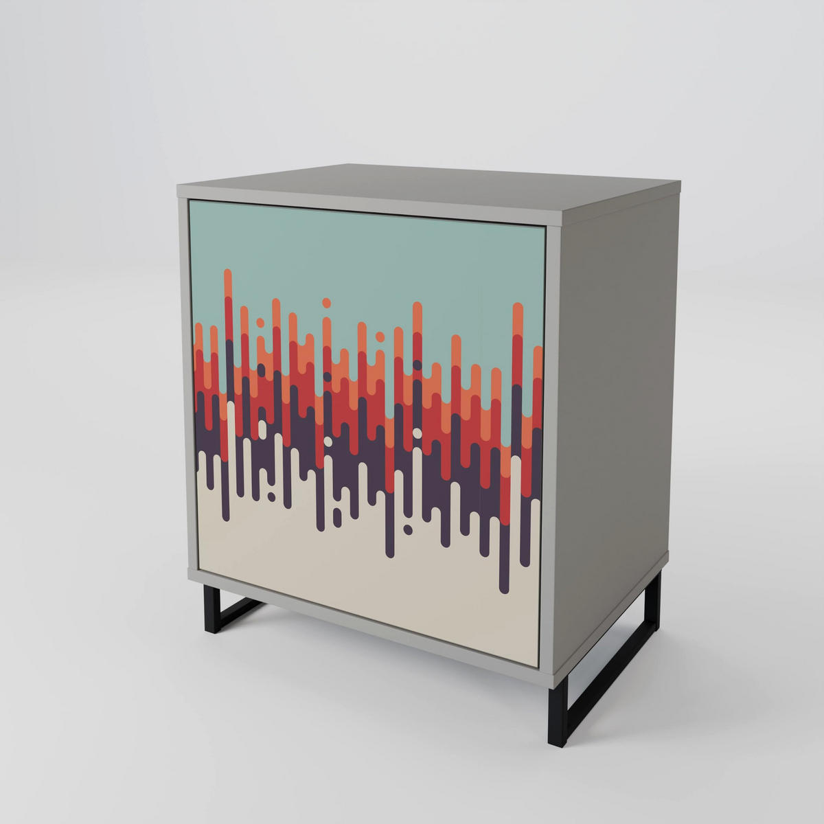 SIDEBOARD CHROMA CONTOURS, Grau, 57,5x42x75,5 cm, Goldfarbene Metallfüße - Goldfarben/Multicolor, Holzwerkstoff/Metall (57.5/75.5/42cm) - SpaceRebels