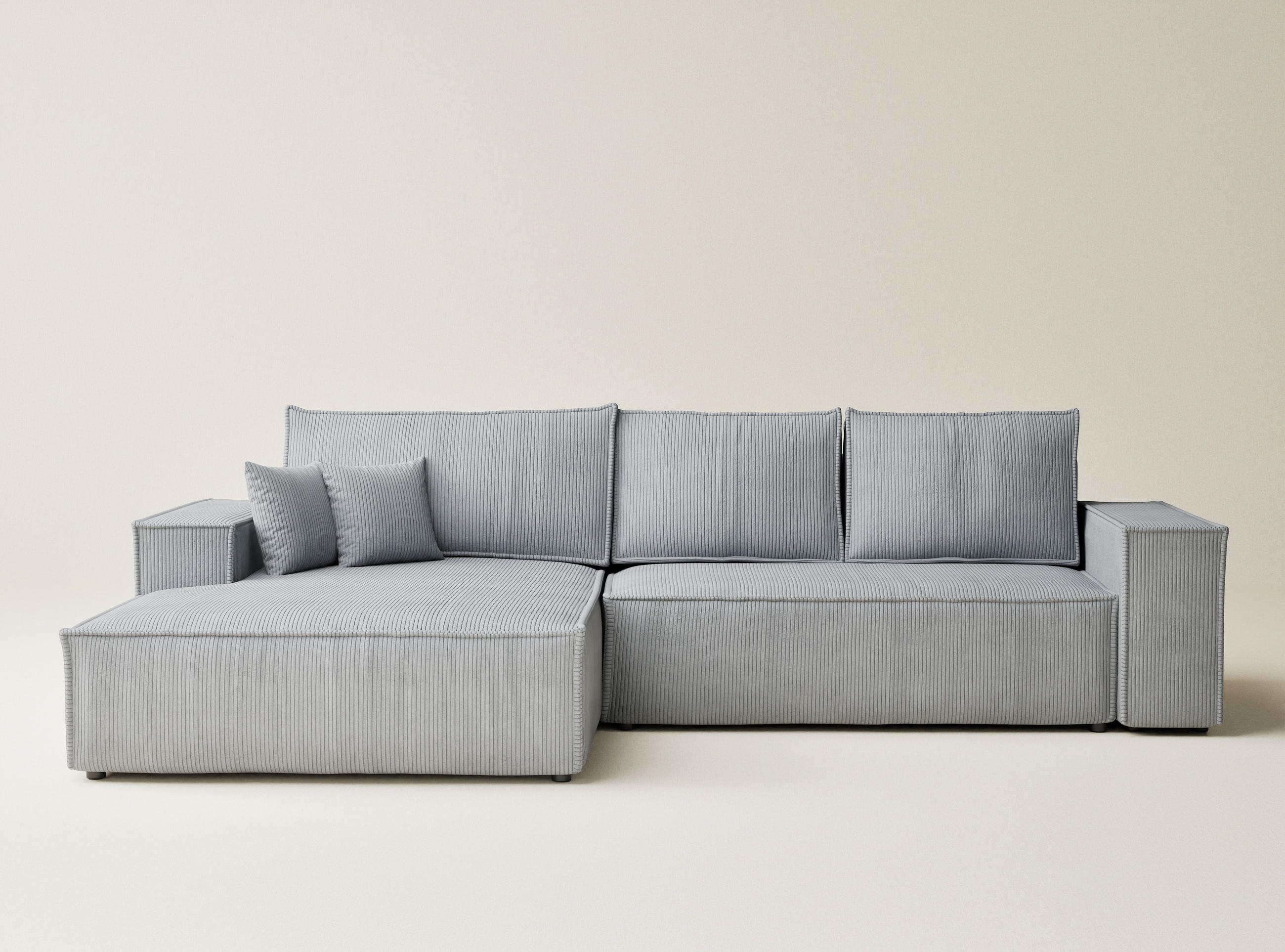 ECKSOFA MIT SCHLAFFUNKTION Maze Hellgrau Samtstoff - Hellgrau/Schwarz, Holz/Holzwerkstoff (294/185cm) - Maison de Reve