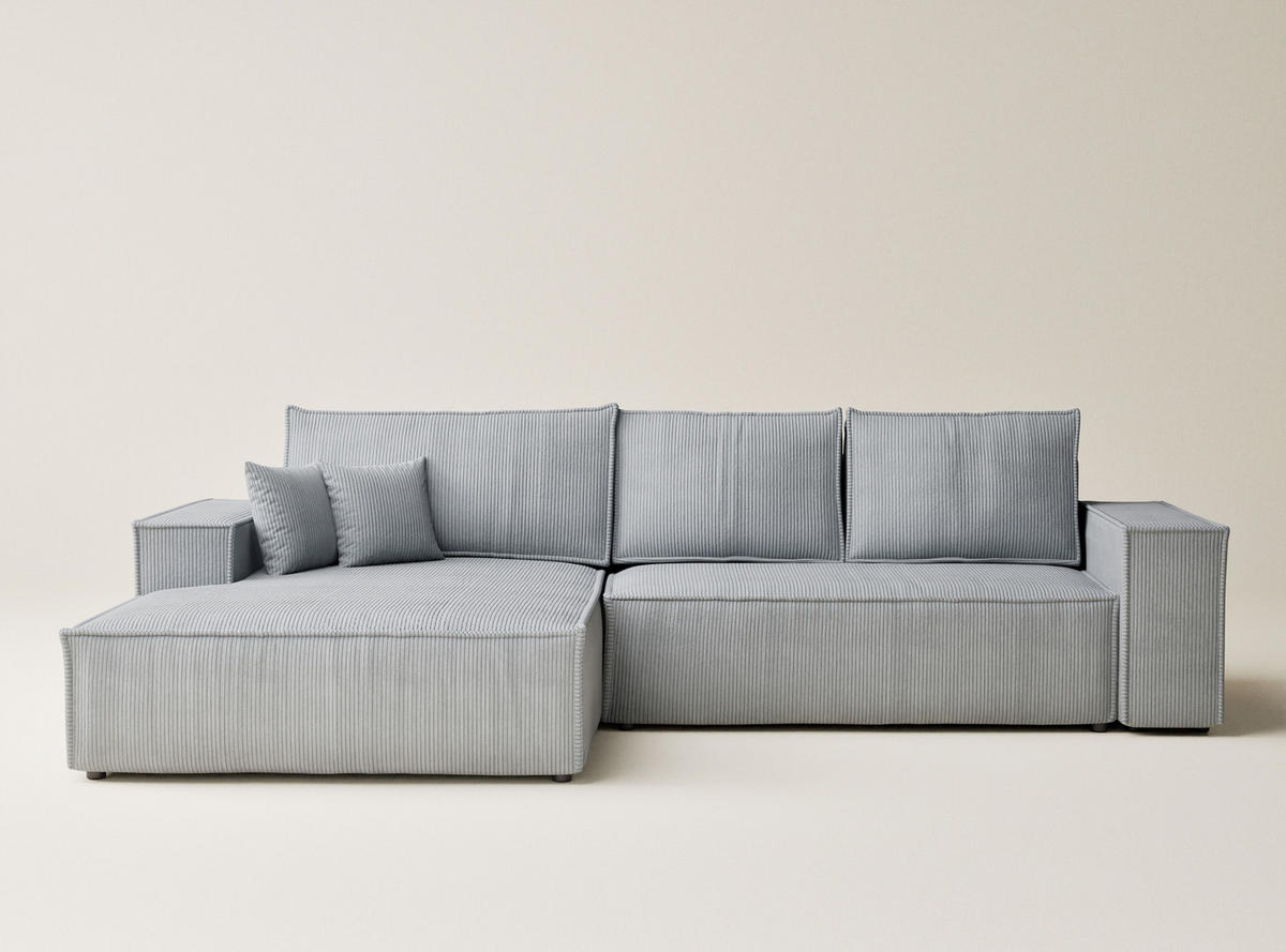 ECKSOFA MIT SCHLAFFUNKTION Maze Hellgrau Samtstoff - Hellgrau/Schwarz, Holz/Holzwerkstoff (294/185cm) - Maison de Reve