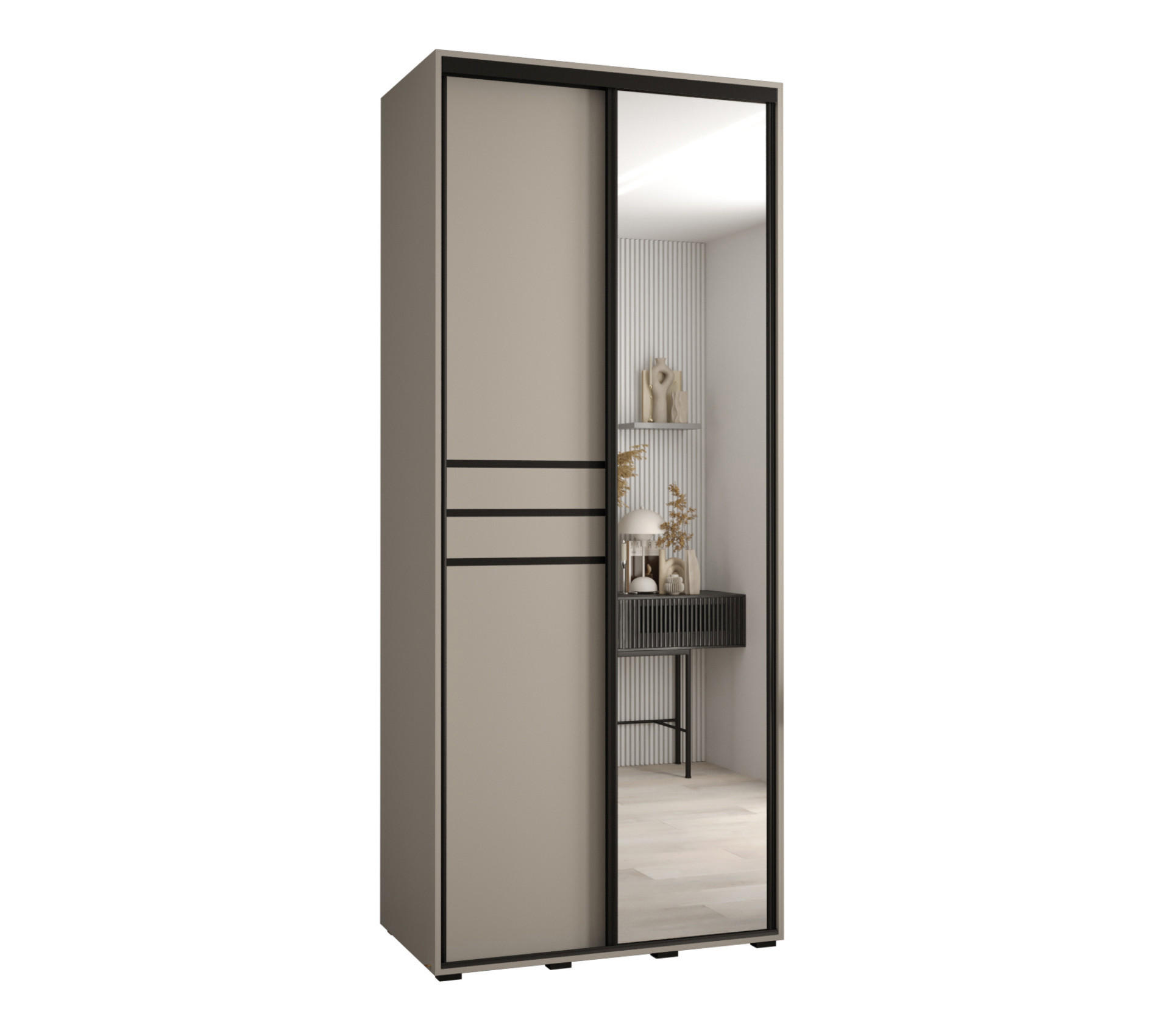 SCHWEBETÜRENSCHRANK 235,2/100/45 2-türig - Kaschmir/Schwarz, Holz/Metall (100/235.2/45cm) - MÖBEL KRYSPOL