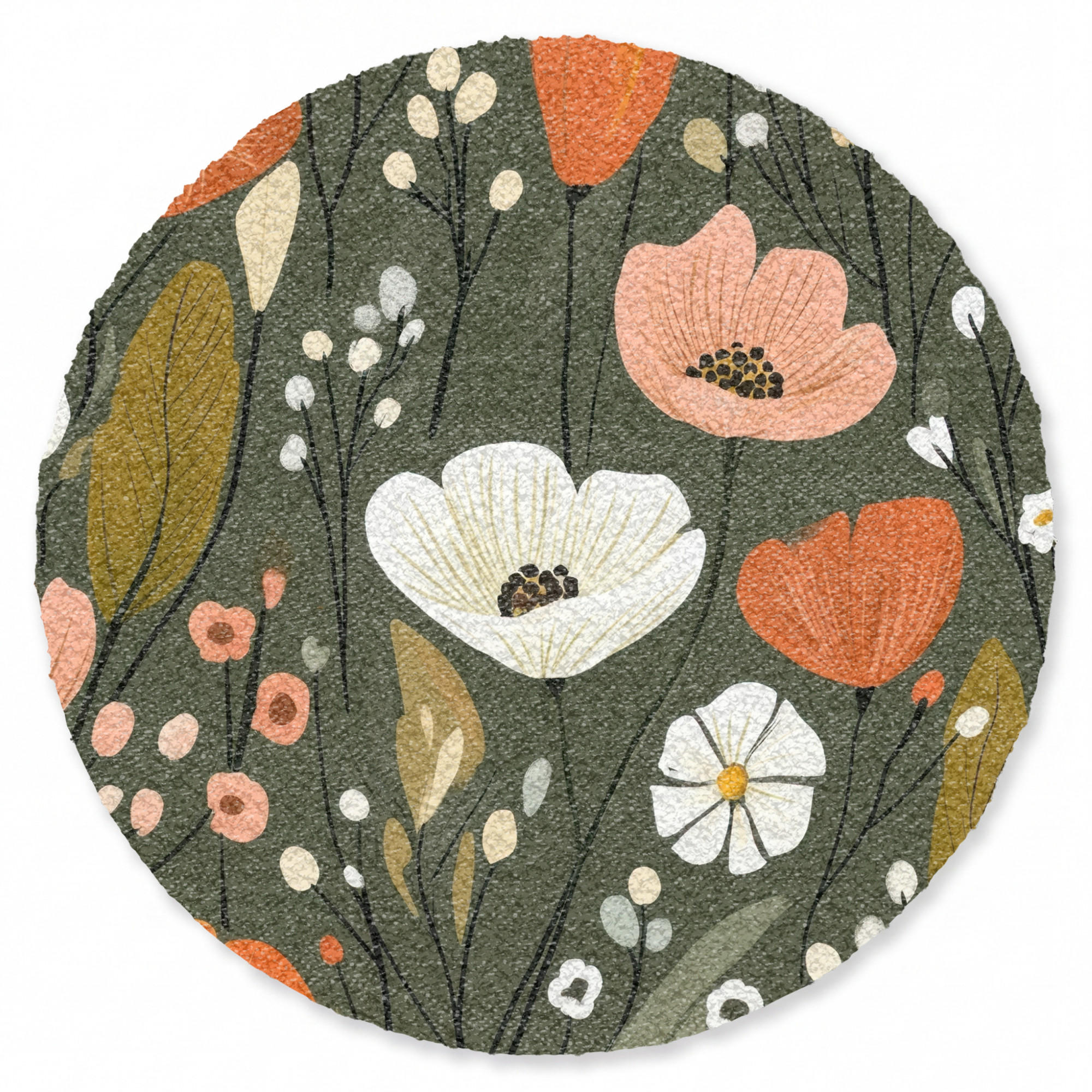 FUSSMATTE Blumen - Illustration - Grün Flurteppich 120x120 cm - Dunkelgrün, Kunststoff (120/120cm) - MuchoWow