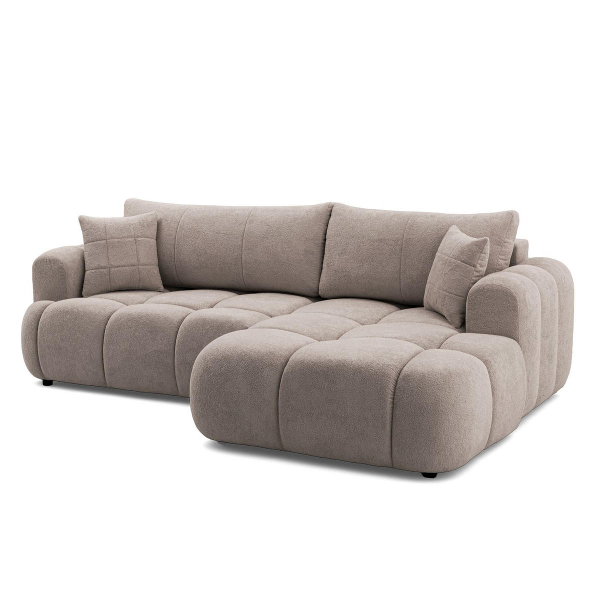 ECKSOFA CALM L Rechts mit Schlaffunktion 140x215 Webstoff beige - Beige/Schwarz, Holz/Kunststoff (151/261cm) - Muffo