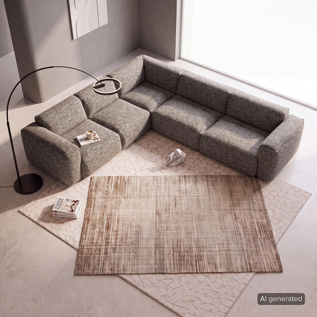 ECKSOFA mit Rundecke - Schwarz/Grau, Kunststoff/Textil (325/260cm) - home24