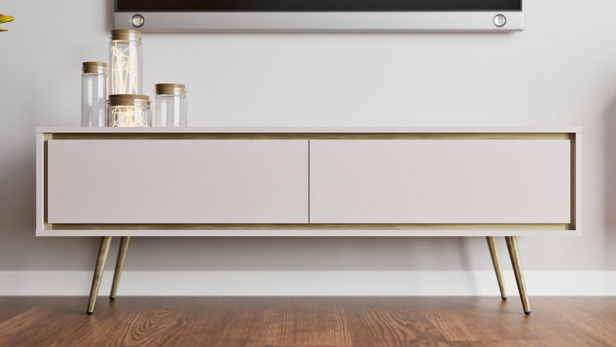 TV-SCHRANK Torina Kaschmir, mit goldenen Beinen - Kaschmir/Goldfarben, Holzwerkstoff/Metall (150/50/40cm) - Bettso