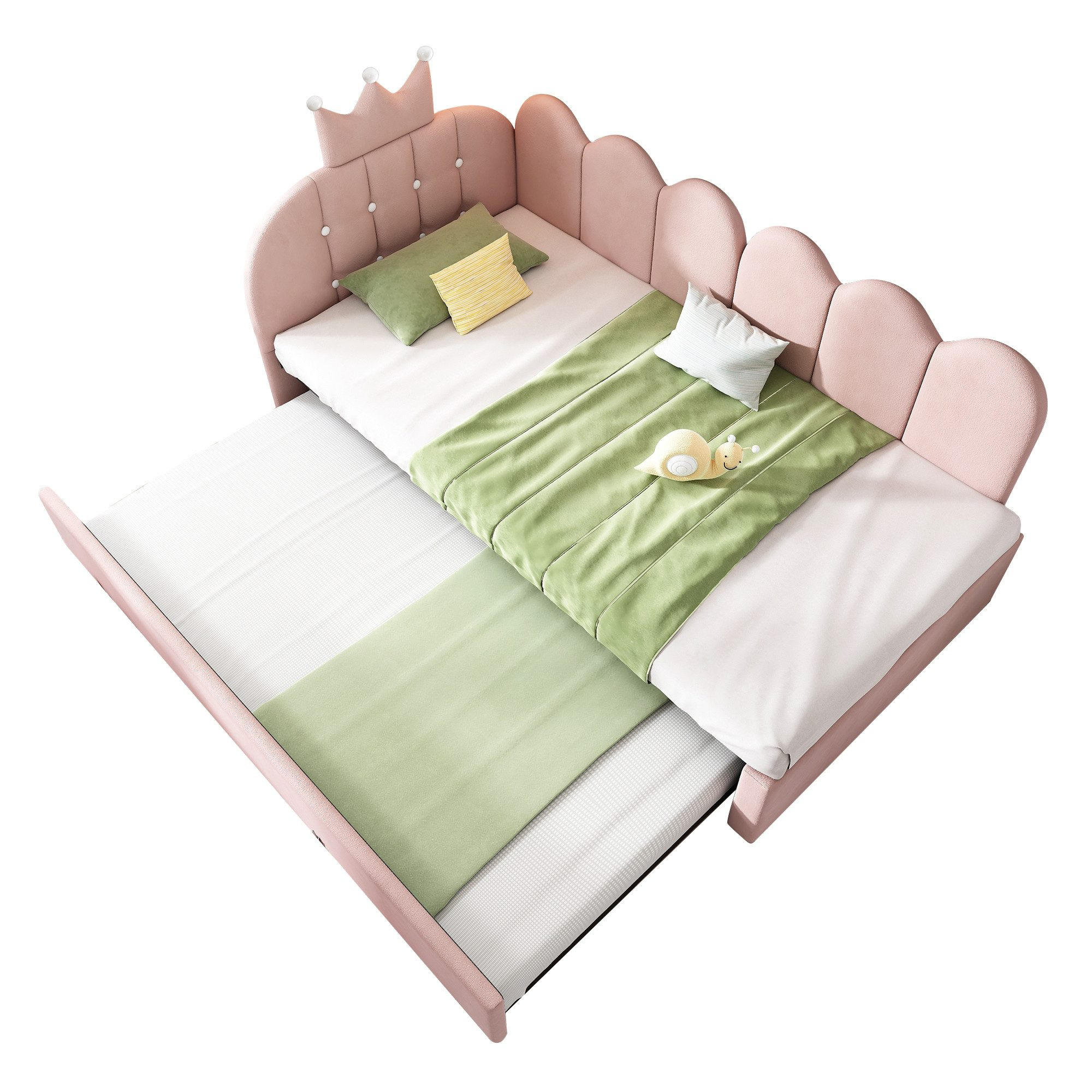 TAGESBETT 90x200cm mit Ausziehbett - Rosa, Textil (90/200cm)