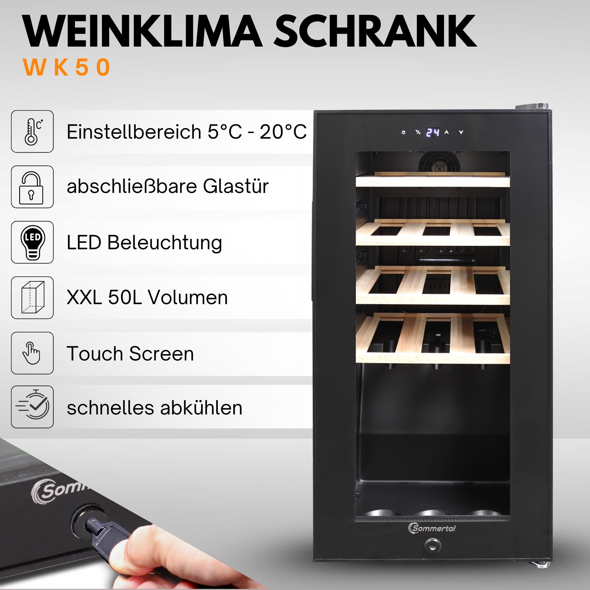 WEINKÜHLSCHRANK WK 50 - Schwarz, Metall (34.5/69cm) - Sommertal