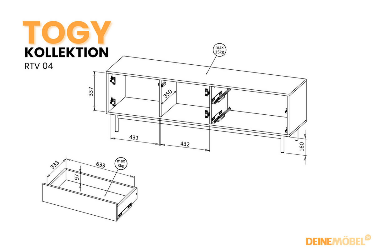 TV-LOWBOARD TOGY 04 160 cm breit in Kaschmir / Geölter Eiche mit LED Beleuchtung - Kaschmir/Eichefarben, Holzwerkstoff (160/53/40cm) - Deine Möbel 24
