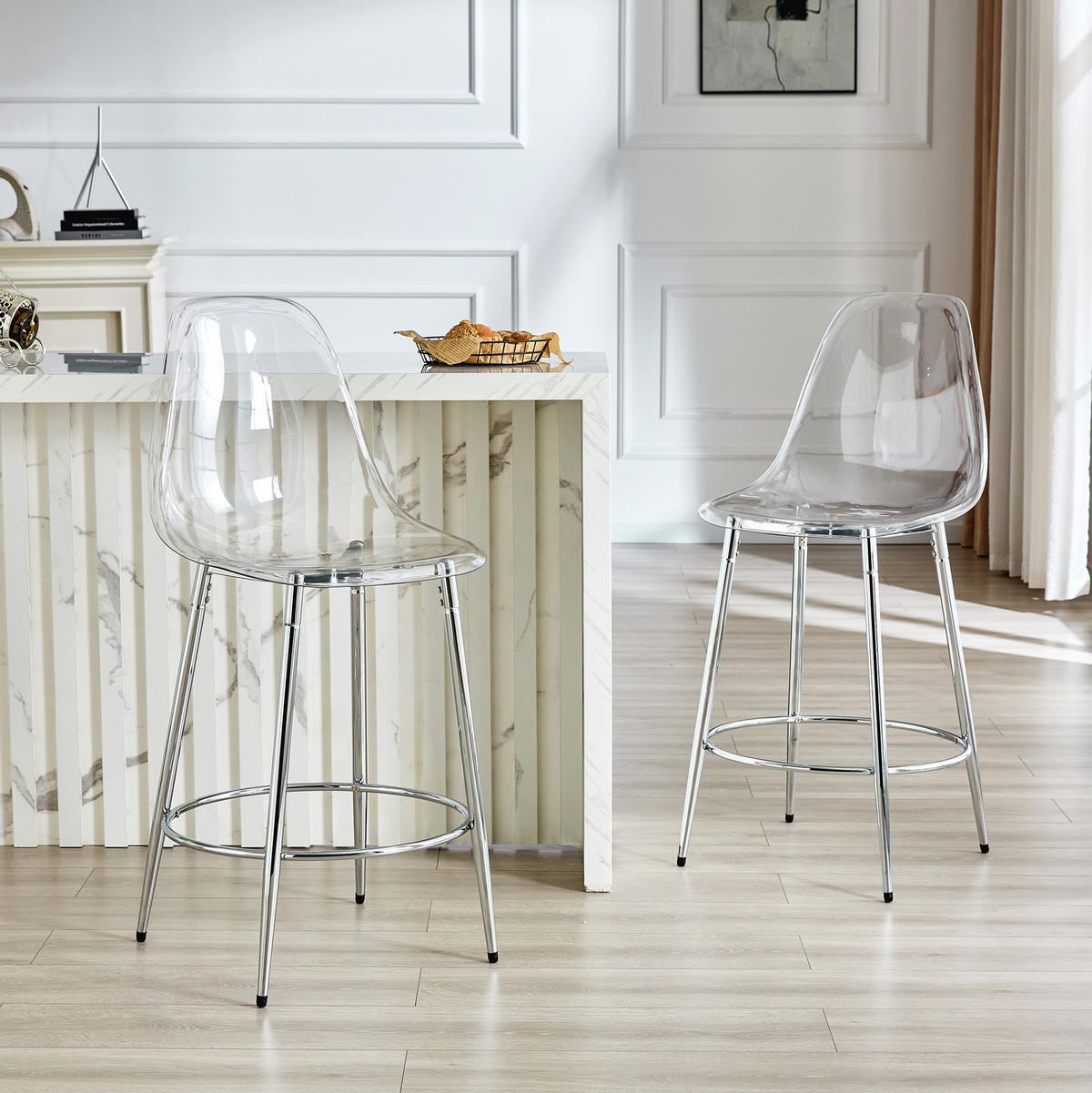 BARHOCKER 2er-Set 66 cm transparent Silber - Silberfarben, Metall (48.5/102/48.5cm) - Meubliv