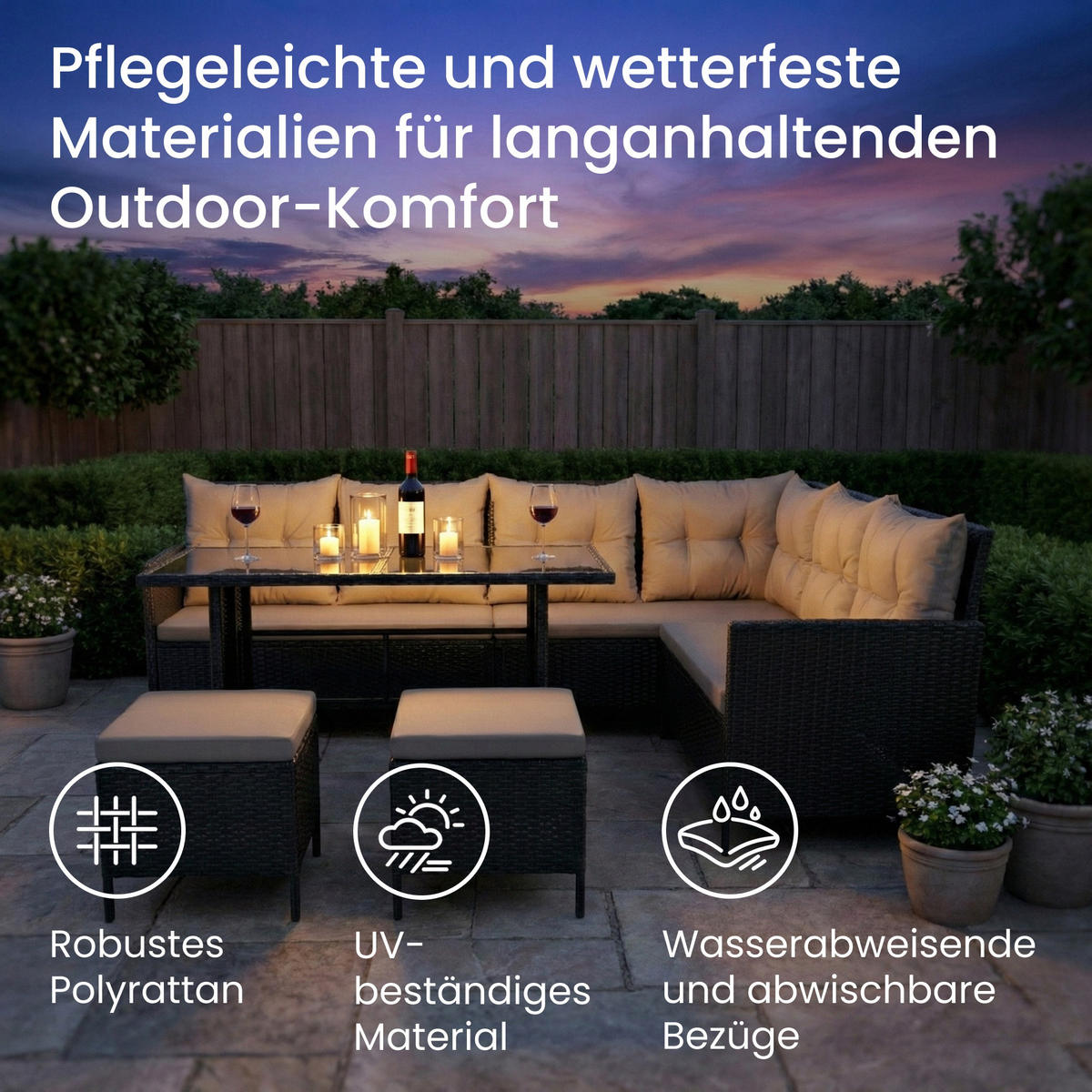 GARTENMÖBEL-SET mit Ecksofa und Esstisch in graue Kissen - Grau, Metall - Home Collective