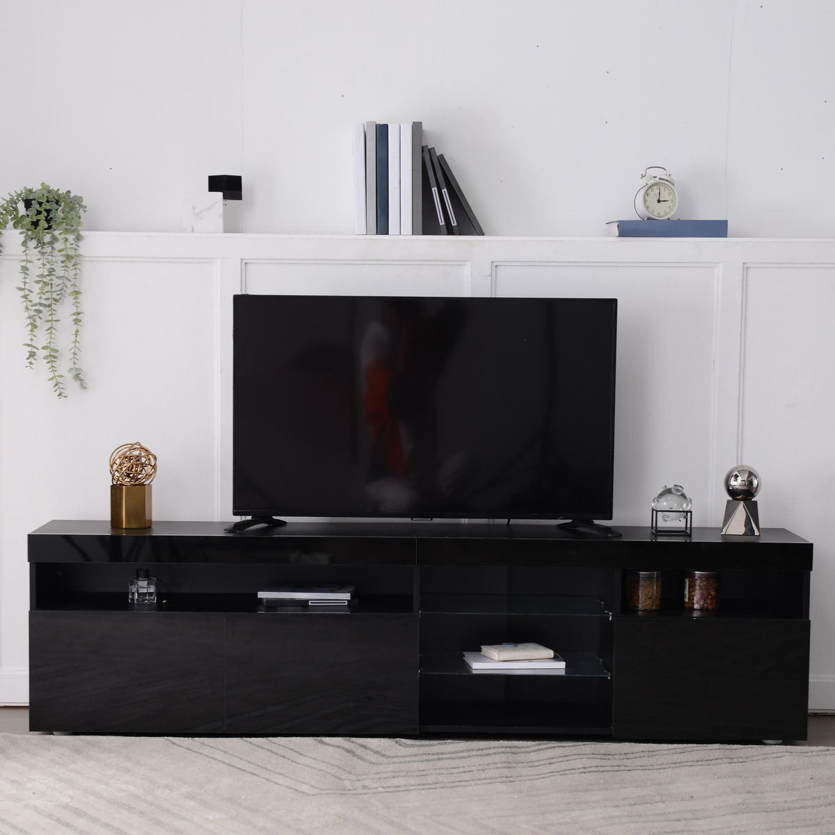 LOWBOARD 180/35/48 cm Schwarz aus MDF mit variabler LED-Beleuchtung - Schwarz, Holzwerkstoff (35/48/180cm) - OKMYHOME
