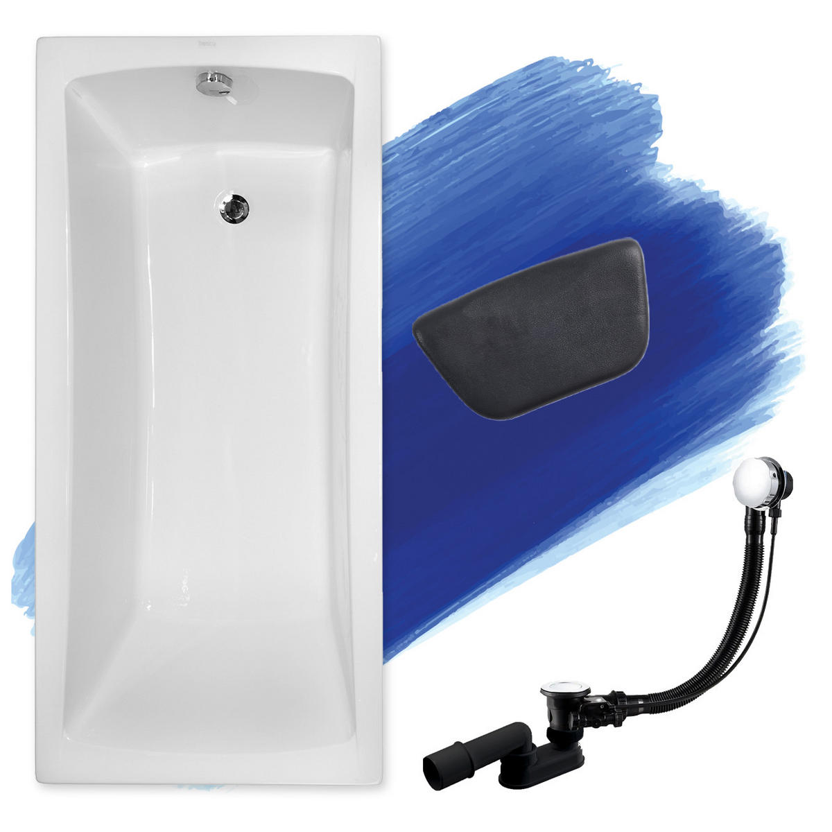 BADEWANNE Rechteck OPTIMA 160/70 + Kopfstütze Ablauf Füße - Weiß, Kunststoff (70/53.5/160cm) - bad land