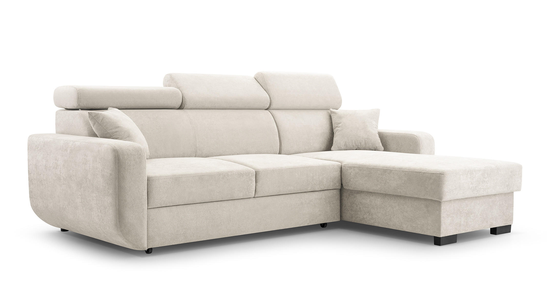 ECKSOFA CASTELLO Beige Plüsch-Stoff mit Schlaffunktion - Beige, Holz (236/165cm) - MASSENO