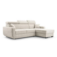 ECKSOFA CASTELLO Beige Plüsch-Stoff mit Schlaffunktion - Beige, Holz (236/165cm) - MASSENO