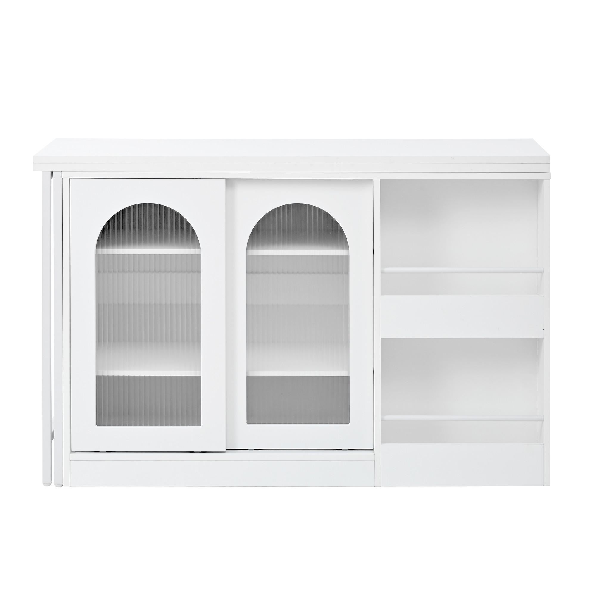 STEHTISCH Weiß Holzoptik|Ausziehbar|360° Drehbar mit Stauraum - Weiß, Holzwerkstoff/Metall (121.5/76.7/40cm) - Urban Meuble