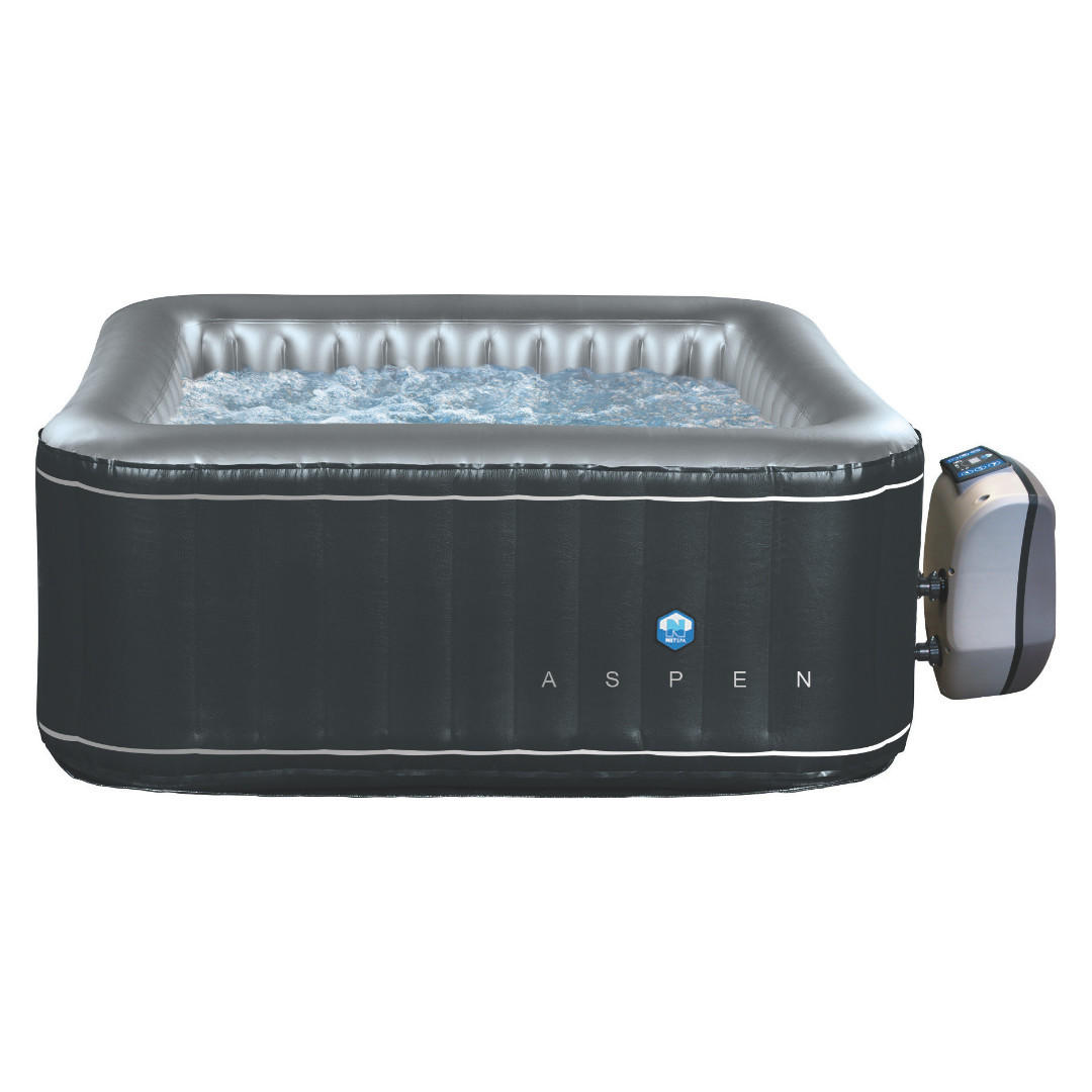 SPA WHIRPOOL 168x168 cm, Aufblasbar, Beheizbar, 4 Personen, Outdoor, Indoor, Jacuzzi, Spa, Hot Tub, Pool, Eckig, robust, Ganzjahresnutzung, Sommer - Schwarz, Kunststoff (168/70/168cm) - Aspen