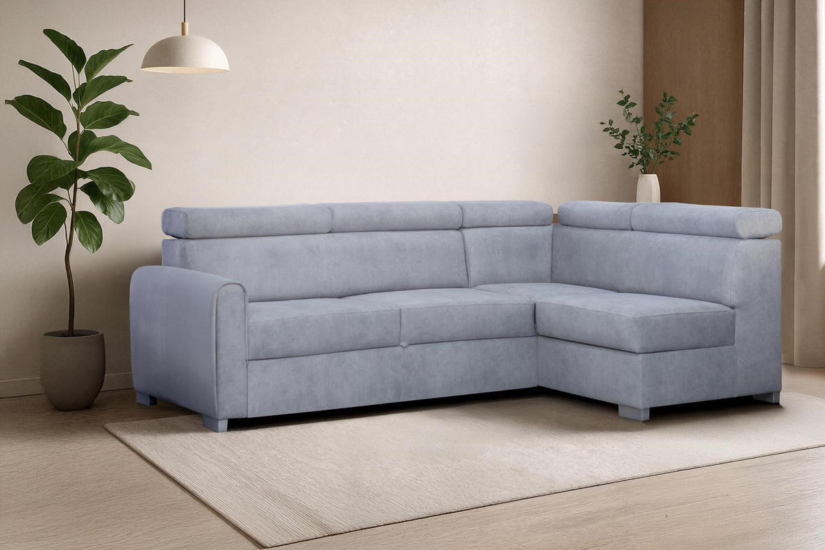 ECKSOFA Covo Grau, mit Schlaffunktion und verstellbaren Kopfstützen, rechte seite - Grau, Holzwerkstoff (253/156cm) - Bettso