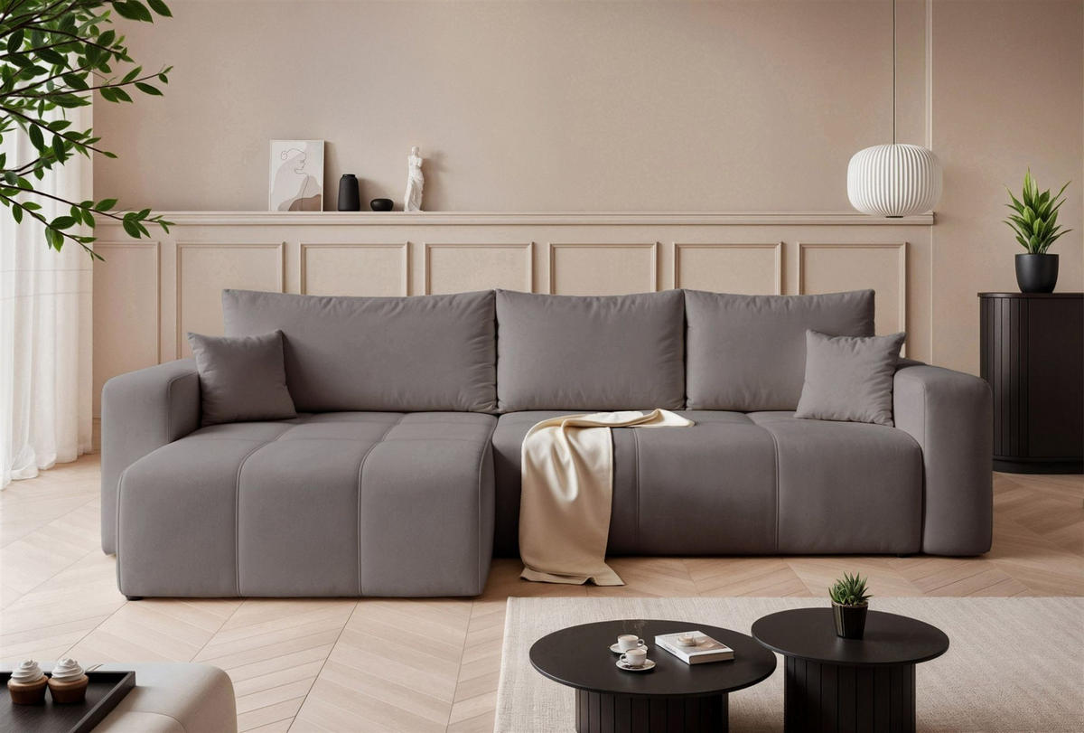 ECKSOFA Leros Xl Mit Schlaffunktion - Grau, Holzwerkstoff/Textil (278/145cm) - Fun Möbel