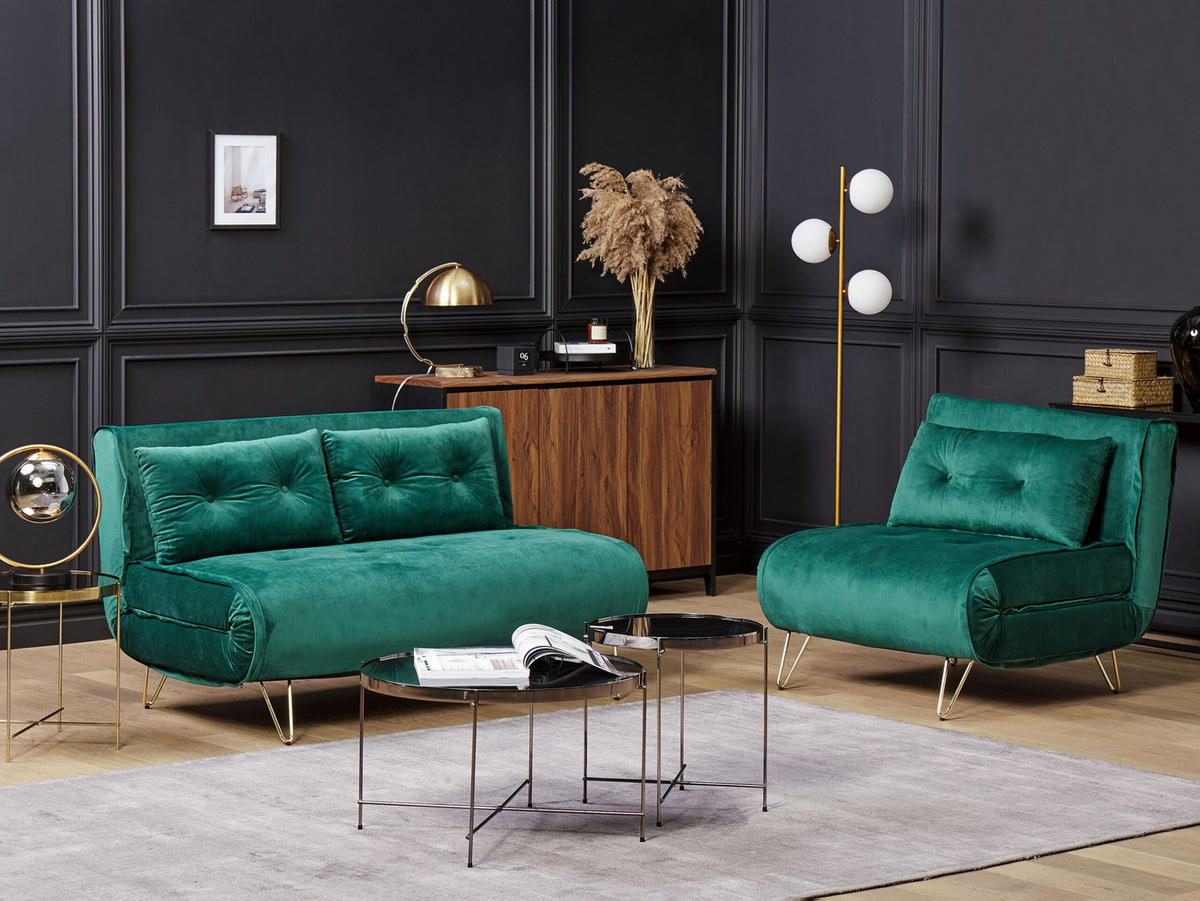 3-SITZER SOFA SET Samtstoff Grün Vestfold - Grün, Textil (130/81/78cm) - Beliani