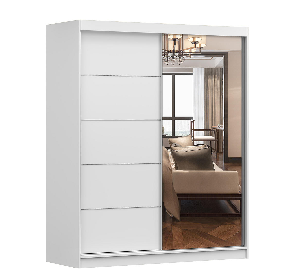 SCHIEBETÜRENSCHRANK - EVA BIS 05 Weiß - Weiß, Holzwerkstoff (160/195/61cm) - Möblo