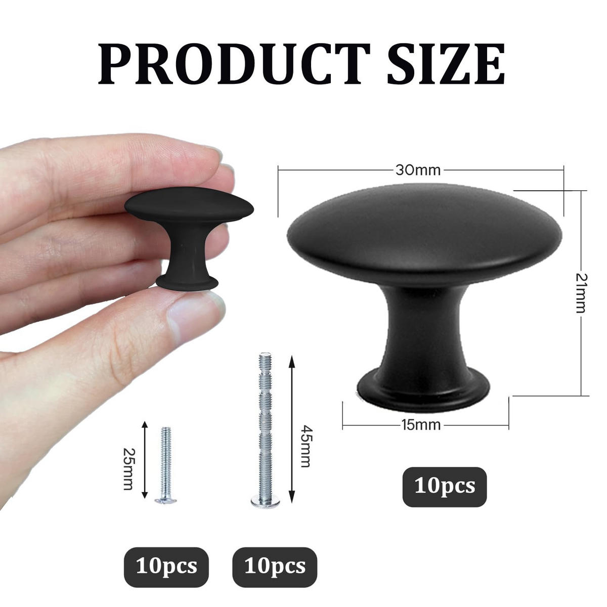 SCHRANKKNOPF Schwarz 10er-Set 30 mm - Schwarz, Metall (1.5/2.2/0.3cm)