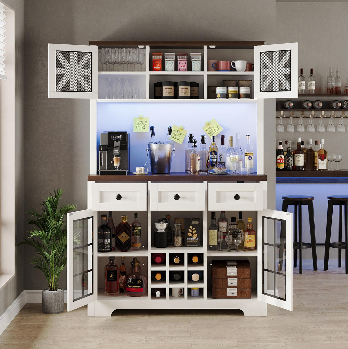BUFFET 120/40/180 cm Weiß aus MDF und Glas mit LED - Weiß, Holzwerkstoff (120/180/40cm) - OKWISH