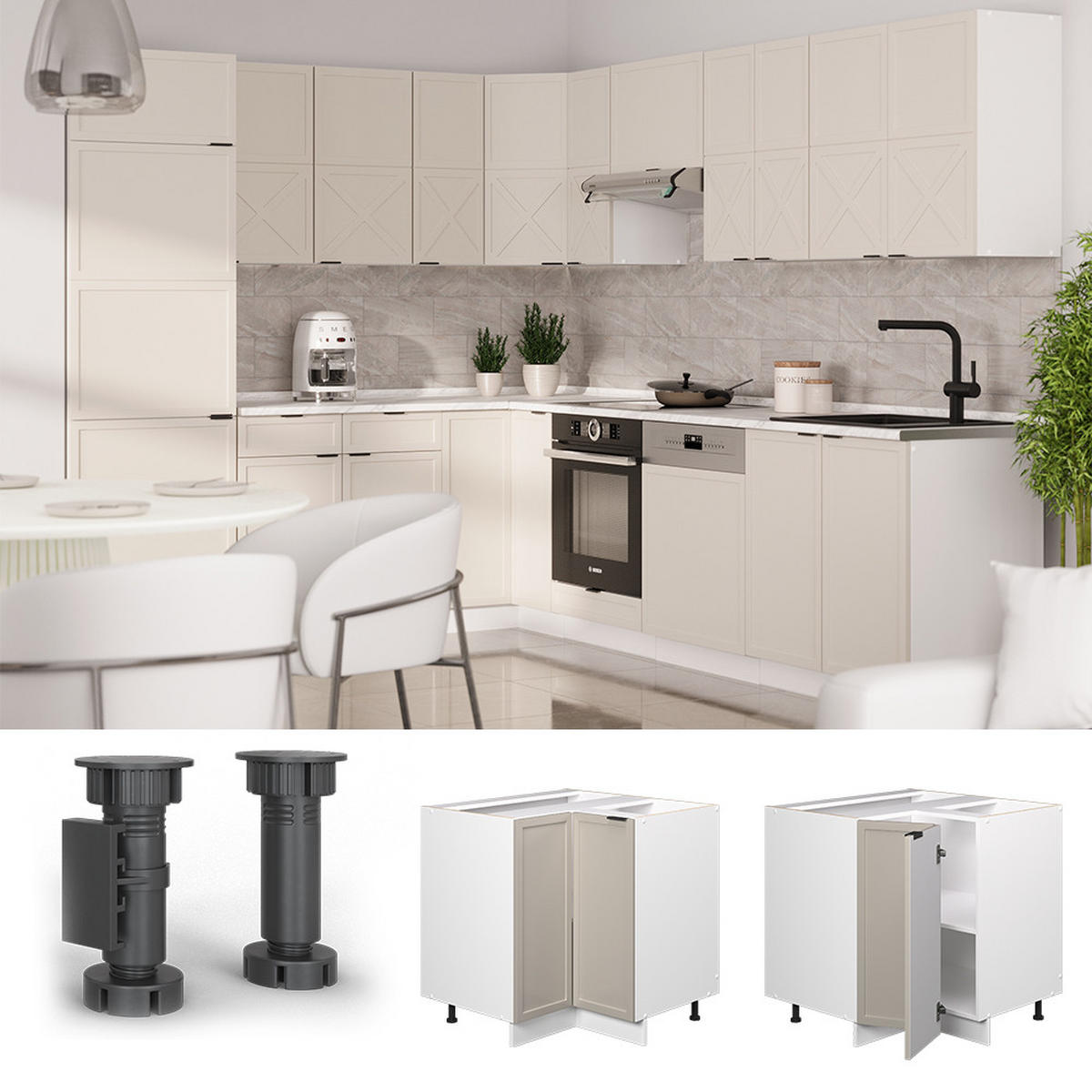 ECKUNTERSCHRANK Fame-Line GrauBeige 80.5 cm, AP Marmor - Weiß/Grau, Holzwerkstoff (80.5/82/60cm) - Vicco