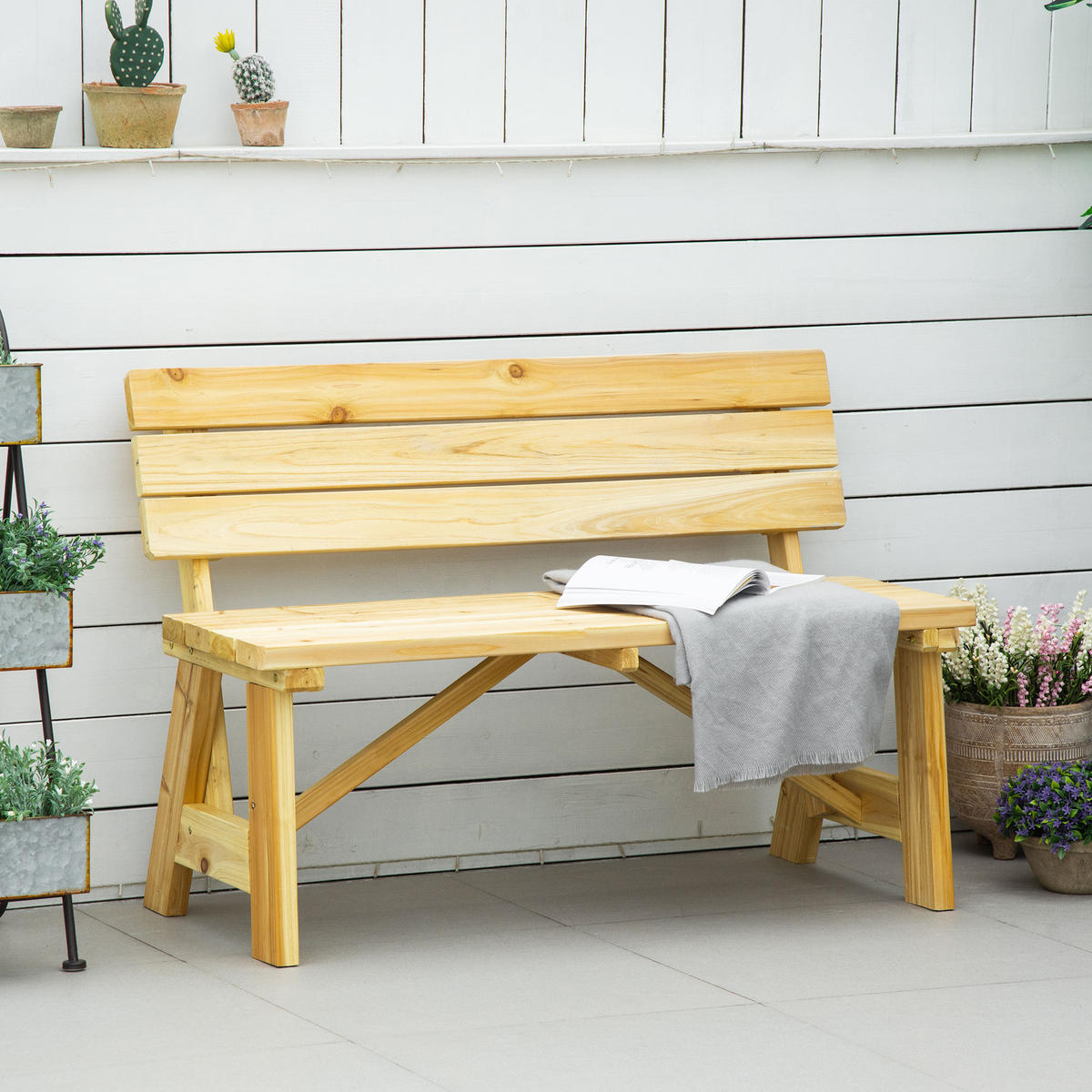 PARKBANK, 2-Sitzer, 116 x 56 x 80 cm, Massivholz, Naturholz - Eukalyptusholzfarben, Holz (56/80/116cm) - Outsunny