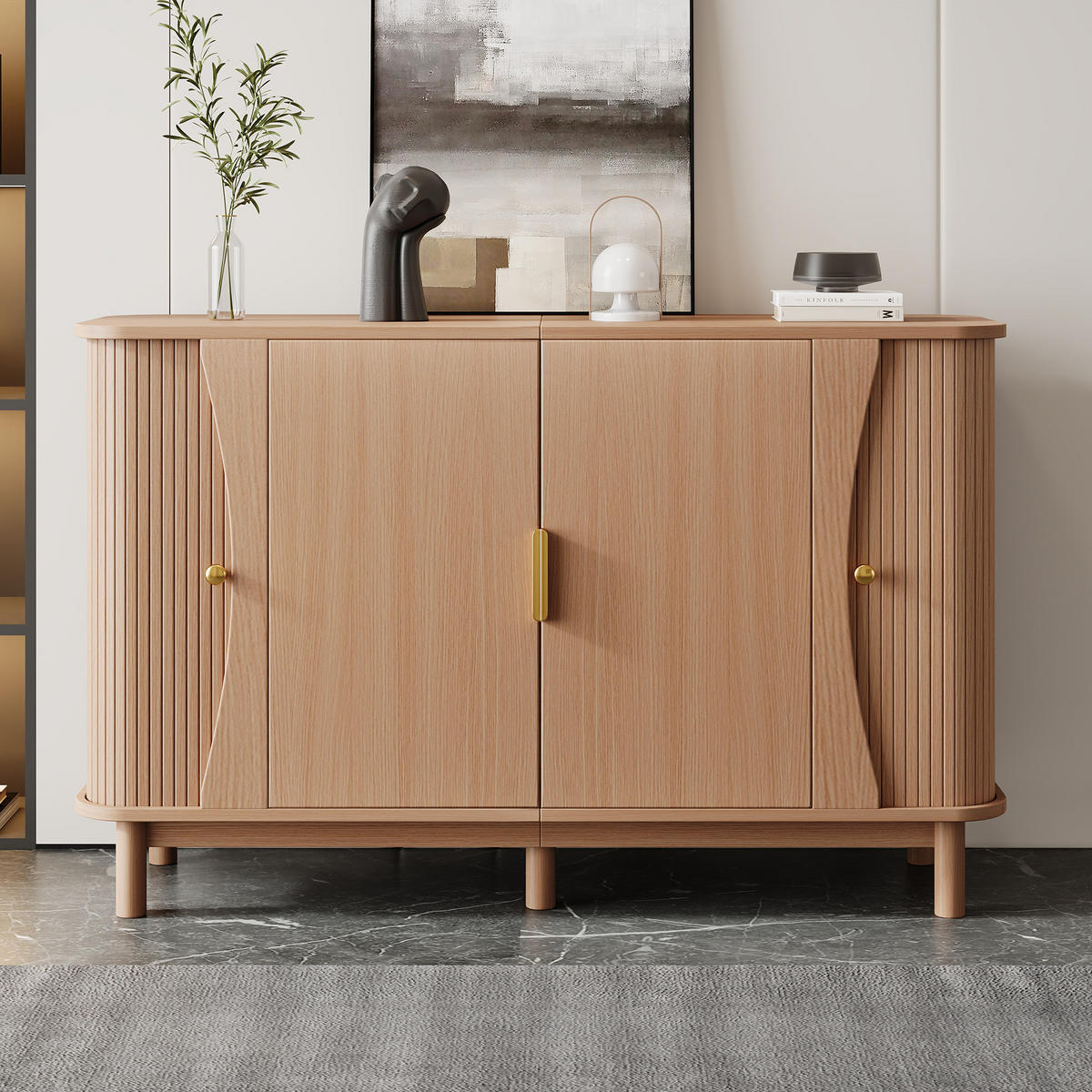 SIDEBOARD 140cm mit geschwungenen Kanten & 2 Türen - Naturfarben, Holzwerkstoff (140/88/40cm) - Urban Meuble
