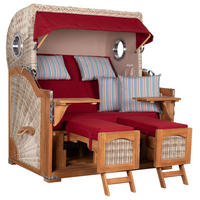 STRANDKORB XXL Düne Grande Teak PE Shell - Rot/Braun, Metall (142/170/95cm) - Mr. Deko