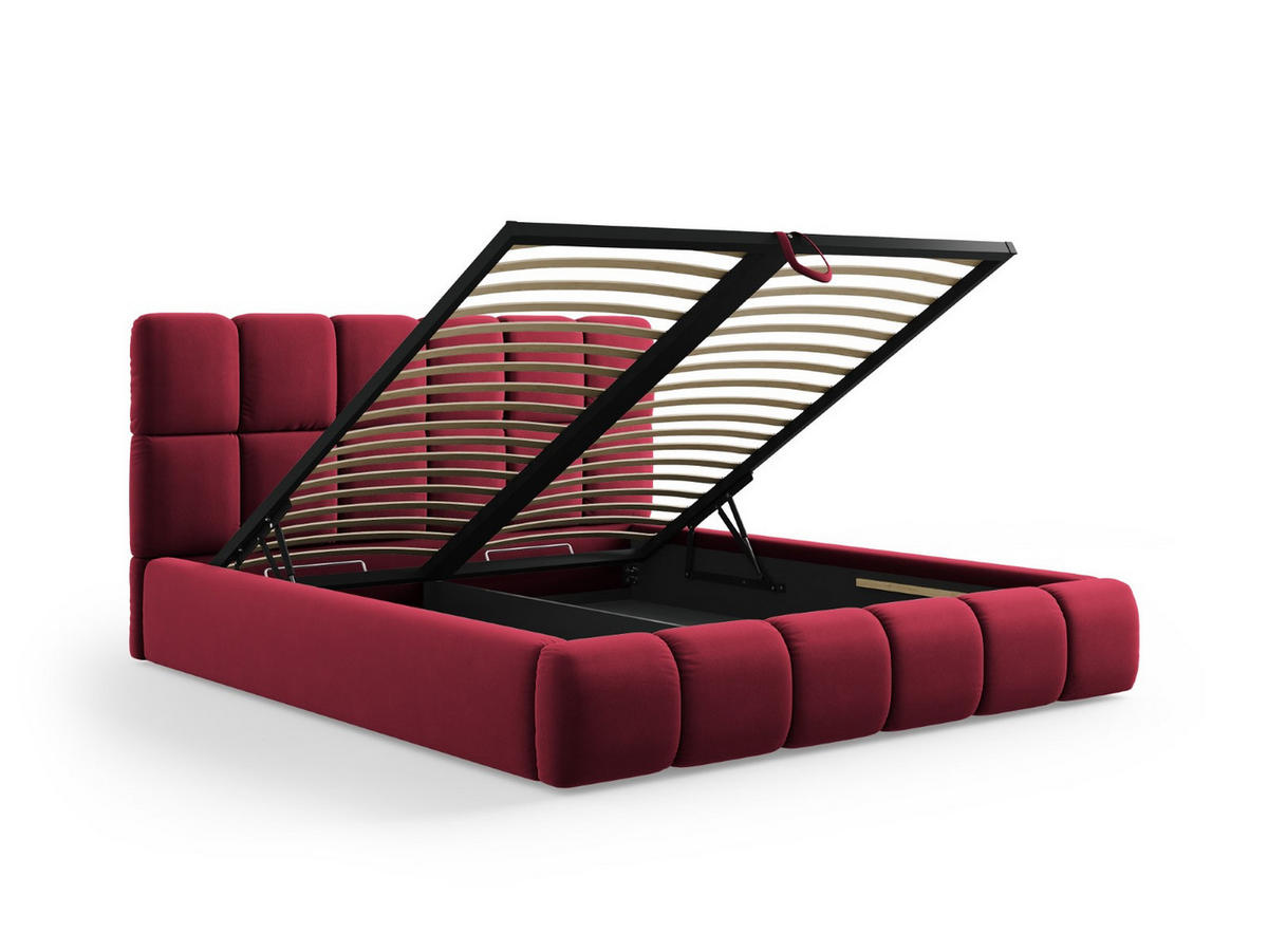 BETT mit Bettkasten und Kopfteil Bellis aus Samt rot 200x200cm - Rot, Textil (200/200cm) - Micadoni