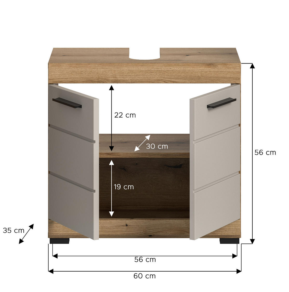 WASCHBECKENUNTERSCHRANK Sand Kashmir, Evoke Eiche, Badezimmer Unterschrank 60 cm - Kaschmir/Eichefarben, Holzwerkstoff/Kunststoff (60/56/34cm) - Inn.Furn
