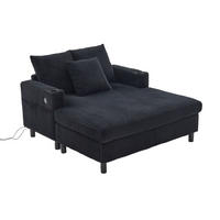 SCHLAFSESSEL mit USB und Getränkehalter ca. 142 x 128 x 85 cm Corduroy Black - Schwarz, Holz (128/85/142cm) - Meubliv