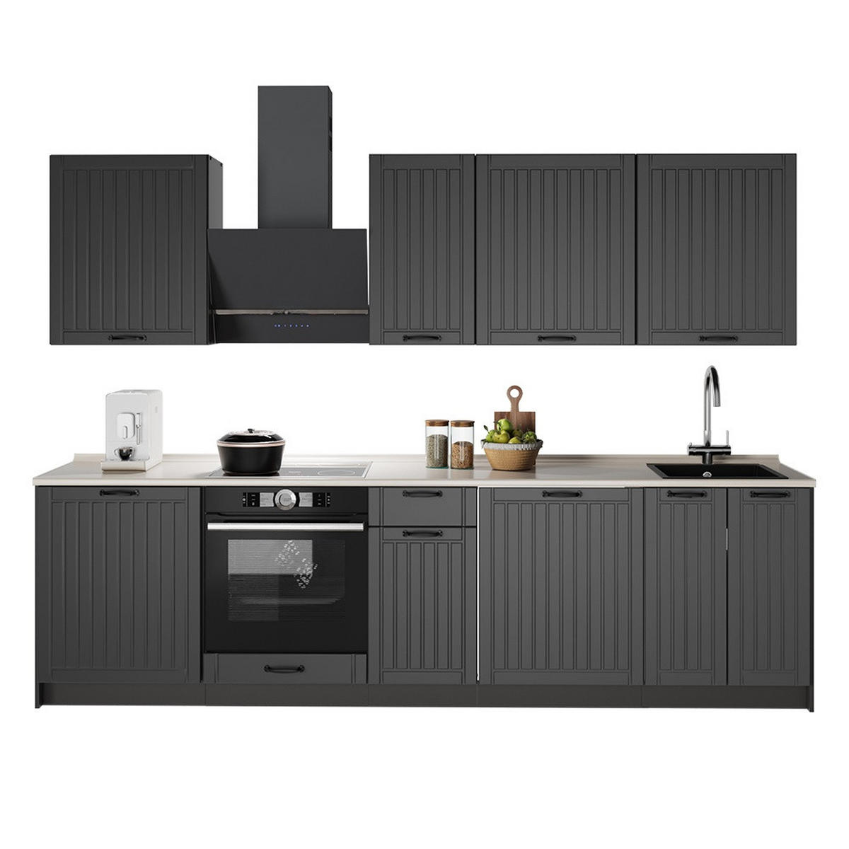 KÜCHENZEILE Fame-Line, Dunkelgrau/Anthrazit, 280 cm ohne Arbeitsplatte - Dunkelgrau/Anthrazit, Holzwerkstoff (280/206.8/51.6cm) - Vicco