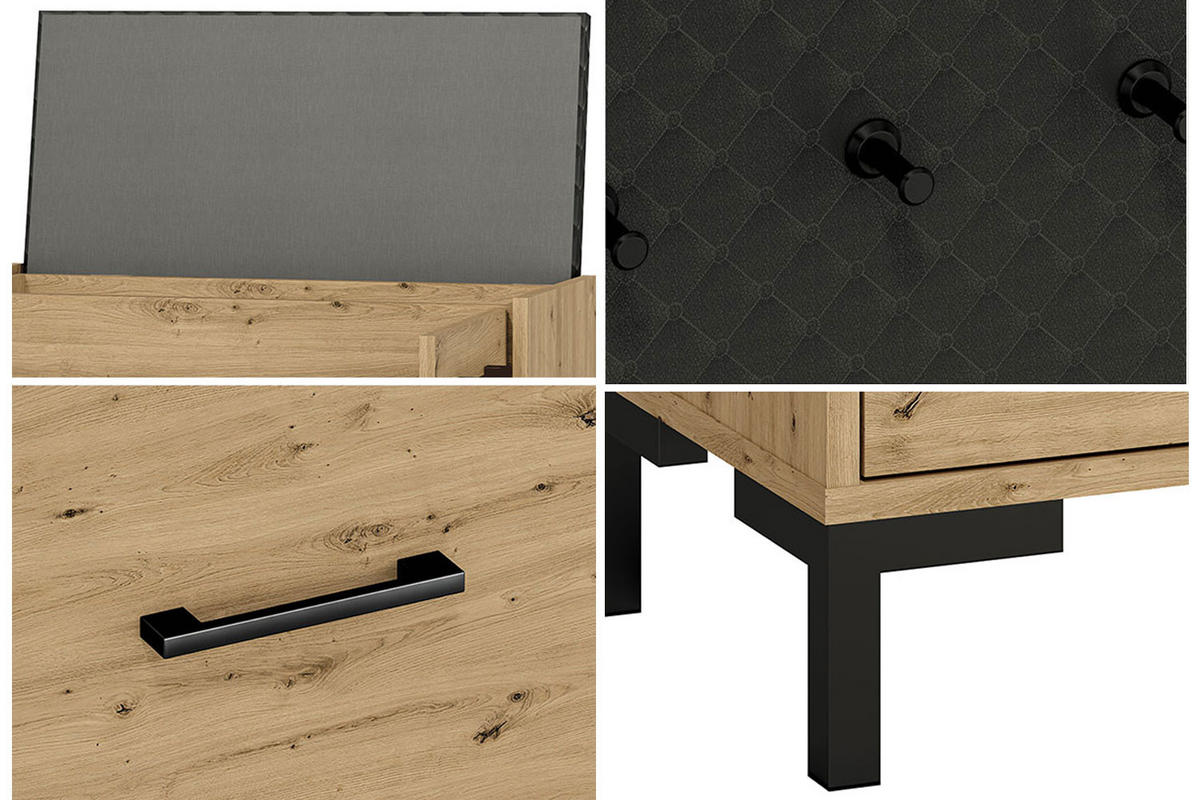 GARDEROBE 2-teilig Nevio Artisan Eiche / schwarz 2-teilig - Eichefarben/Schwarz, Holz/Holzwerkstoff (70/200/34cm) - Feldmann-Wohnen