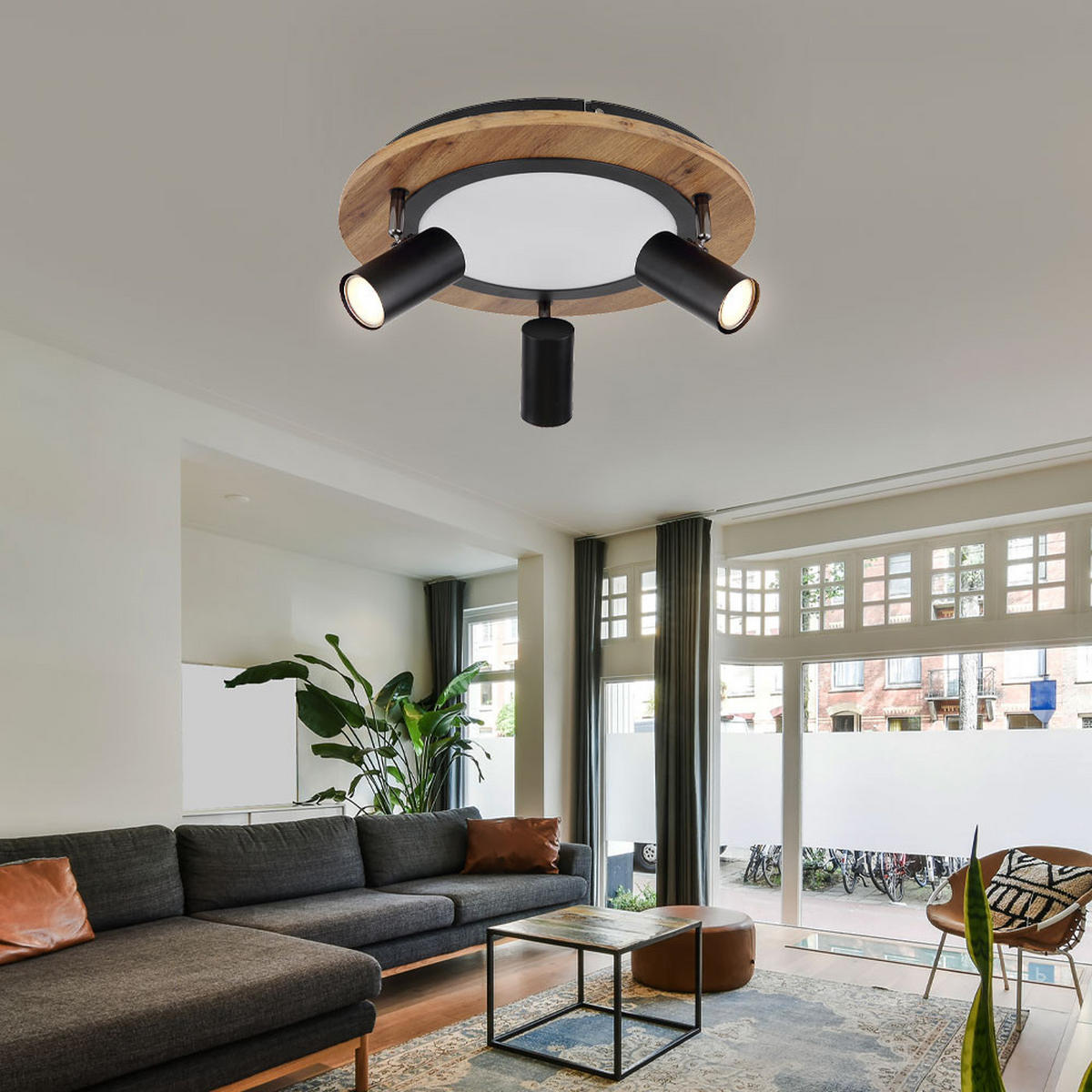 LED DECKENLEUCHTE Holz Braun - Braun, Metall (40/40/18cm) - Globo Lighting