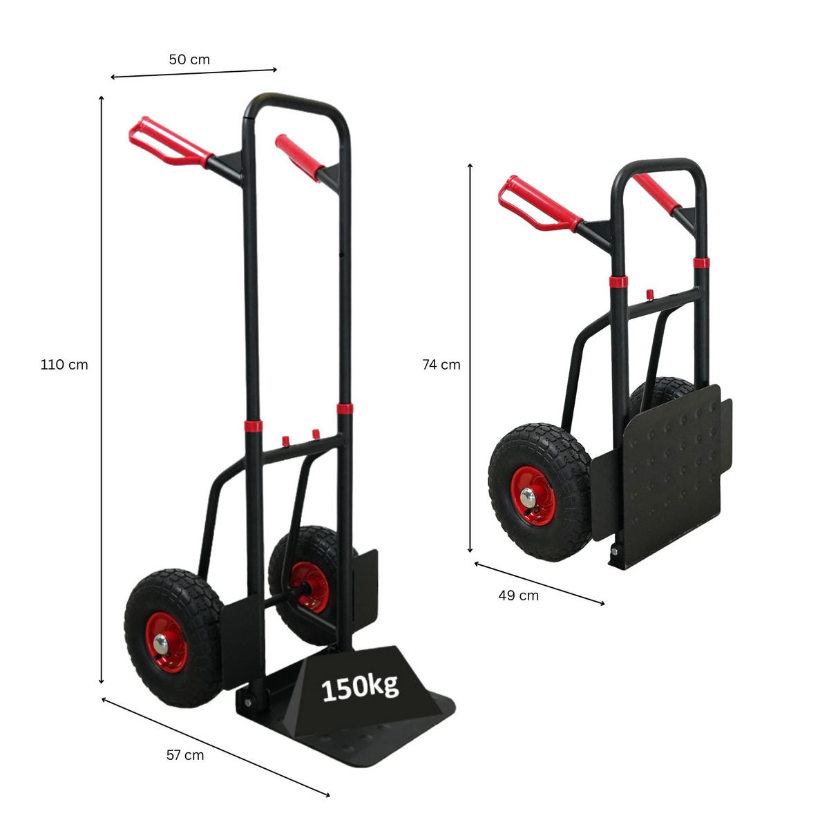 SACKKARRE Taurus 150 110x50x57cm Traglast 150kg Griff, Klappbar, Stahl Rot-Schwarz - Schwarz, Metall (57/50/110cm) - PROREGAL