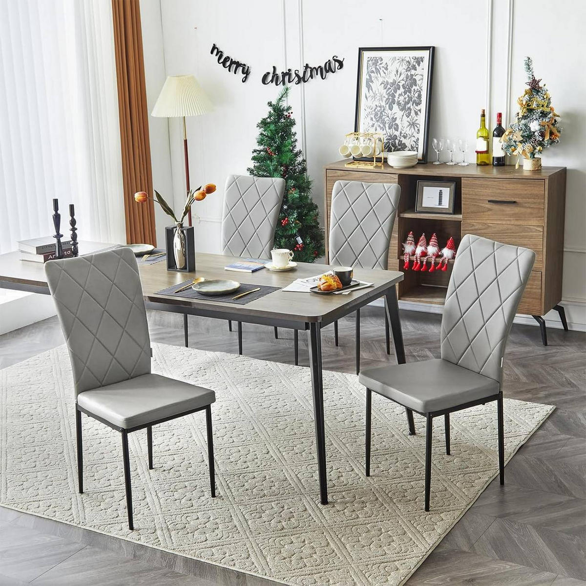 ESSZIMMERSTUHL 4er Set, Kunstleder, Grau - Schwarz/Grau, Kunststoff/Metall (42/94.5/59cm) - Woltu