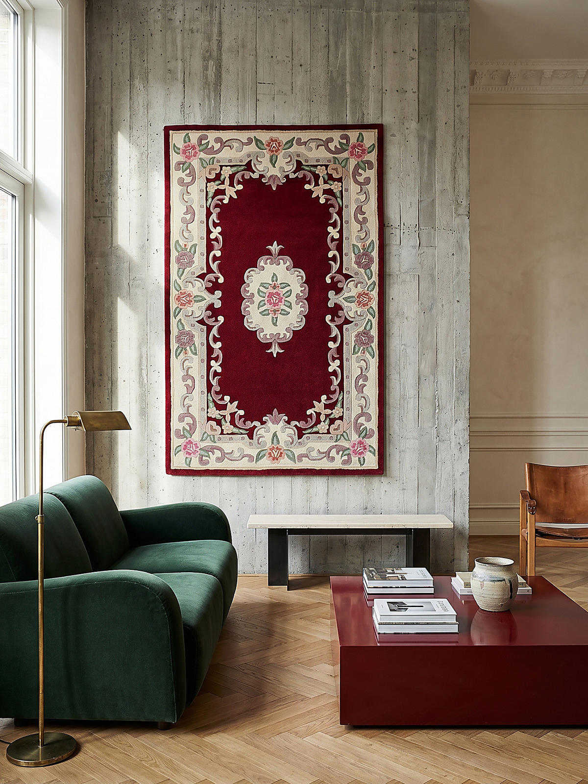 WOLLTEPPICH Aubusson-Muster handgeknüpft BEAULY, Rot-Beige 75x150 cm - Rot, Textil (150/75cm) - KADIMA DESIGN