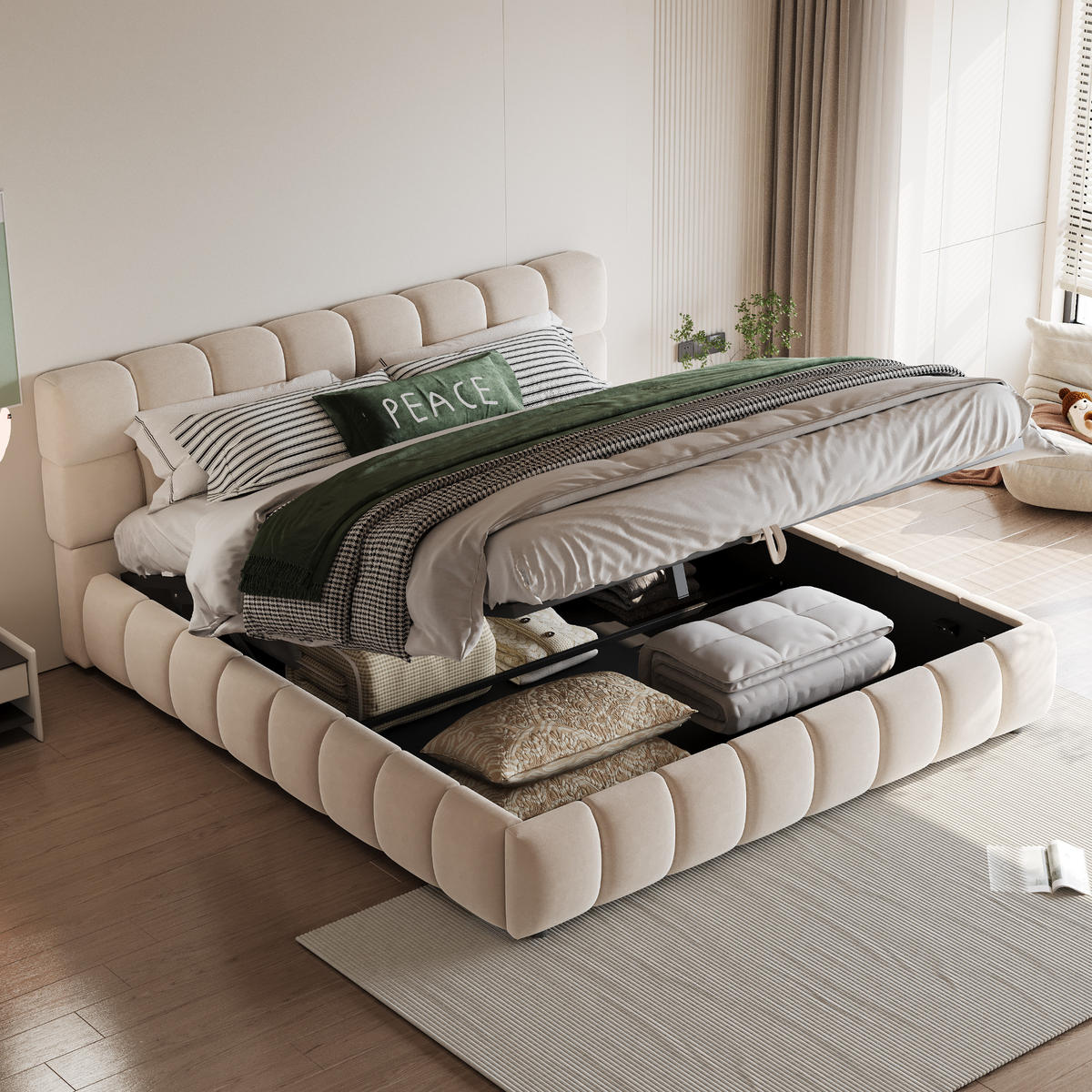 POLSTERBETT 140/190 cm in Beige mit Bettkasten Samt - Rosa, Holzwerkstoff/Textil (140/190cm) - STILVORA