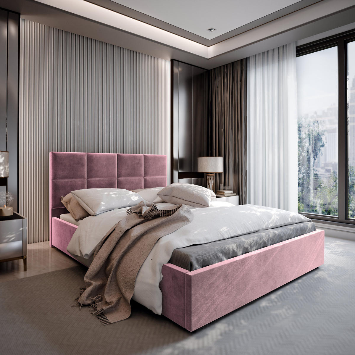 POLSTERBETT LIMENA 160x200 cm mit Bettkästen - Rosa - Rosa, Holz (160/200cm) - MASSENO
